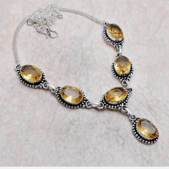 Hand Crafted Jewelry - New simulated citrine sterling silver necklace